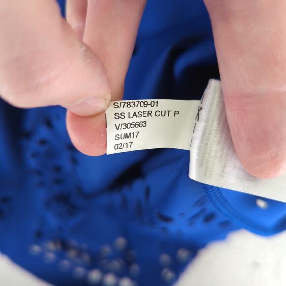 Banana Republic Cobalt Blue Short Sleeve Dress Laser Cut Ponte Women's Size 4 - Picture 9 of 9